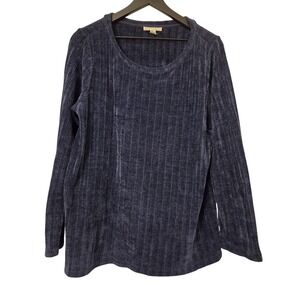 Dana‎ Buchman Women's Navy Blue Ribbed Velour Long Sleeve Top Plus Size XXL